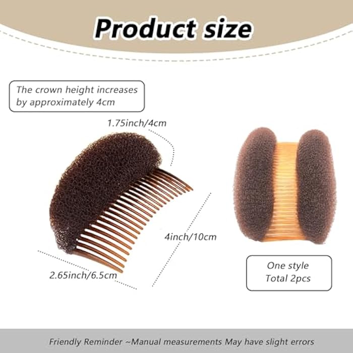 VANTOBEST 2Pcs Sponge Hair Pad Charming Bump It Up Volume Inserts Comb Base Bun Maker Do Beehive Hair Styler Insert Tool for Women Girl (Brown) - Image 2